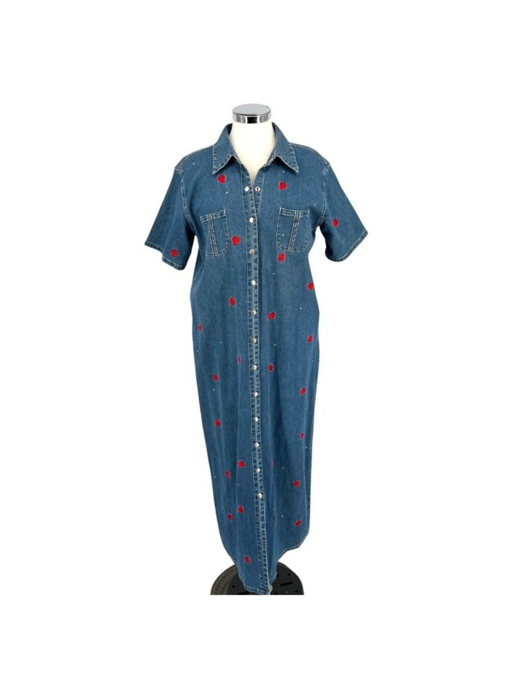 Quacker Factory Denim Lobster Embroidered Midi Dress Rhinestone Size Medium